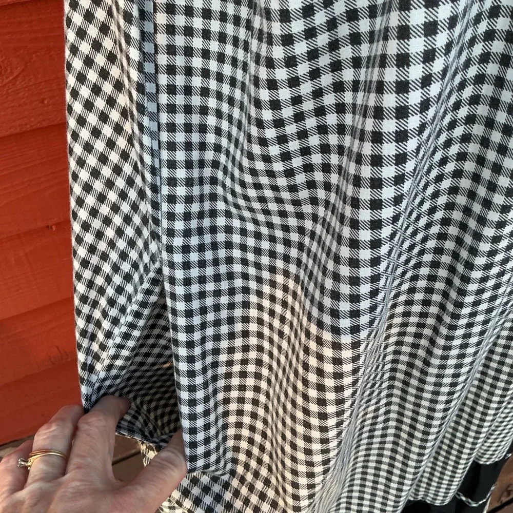 Vintage Womens Gingham Dress 3X Black White Lattice Prairie Southwestern Muumuu